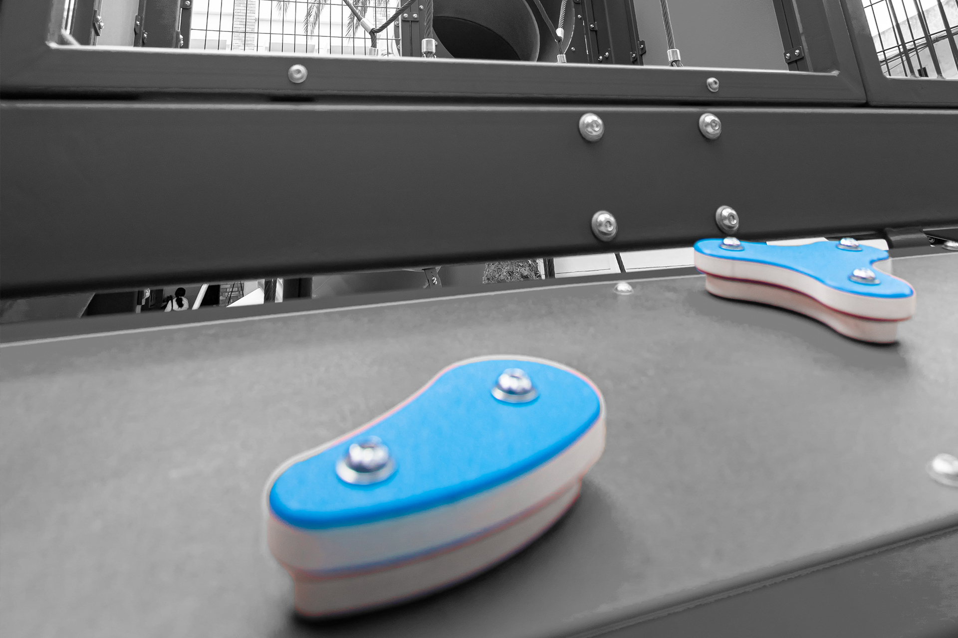 Close-up of blue HDPE panel with rounded milled edge